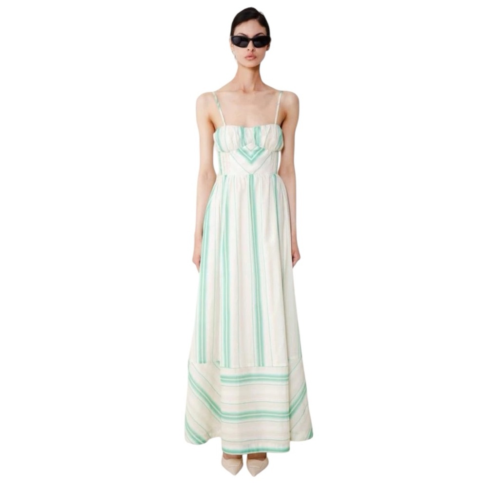 Du Paradis Anthurium Green Striped Resort Maxi Dress NWT Size S